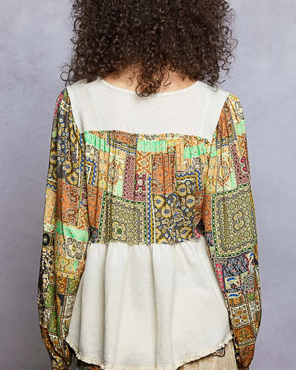 POL Balloon Sleeve Peplum Blouse with Trim Detail - Sleekdenim.com