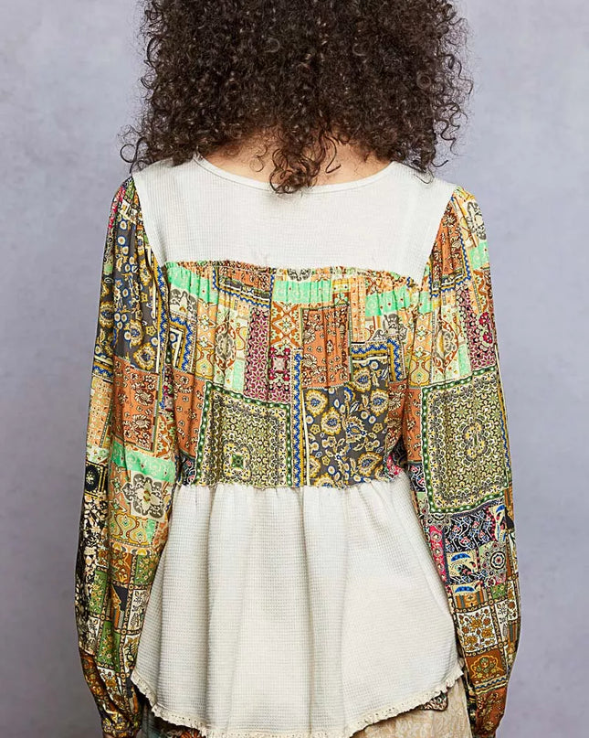 POL Balloon Sleeve Peplum Blouse with Trim Detail - Sleekdenim.com