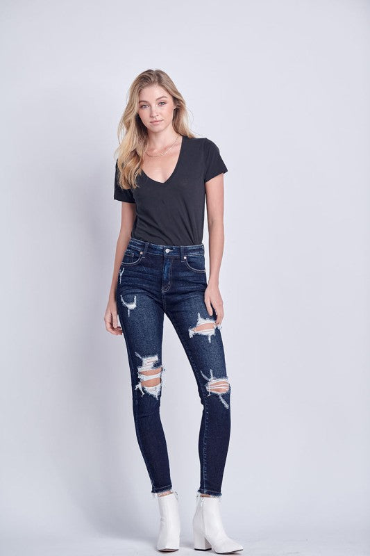 AT5003D HIGH RISE DISTRESSED ANKLE SKINNY JEANS - Sleekdenim.com