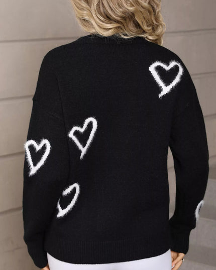Valentine's Day Heart Print Crew Neck Sweater - Sleekdenim.com