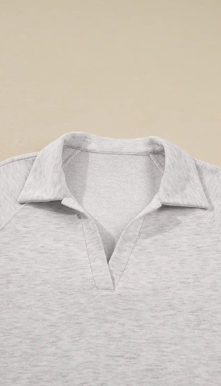 Polo Collar V Neck Pullover and Drawstring Sweatpants Set - Sleekdenim.com