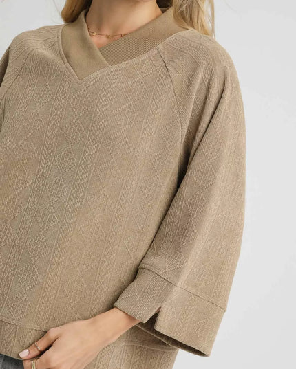 Umgee Textured Knit V-Neck Top - Sleekdenim.com