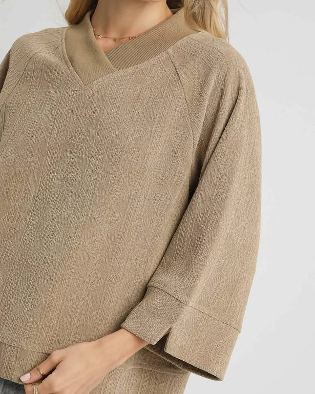 Umgee Textured Knit V-Neck Top - Sleekdenim.com