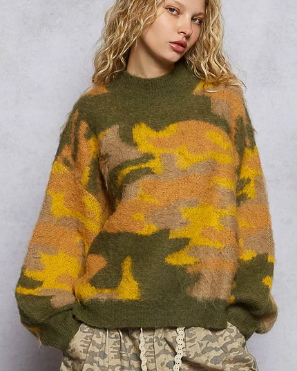 POL Mock Neck Abstract Colorblock Pattern Sweater - Sleekdenim.com