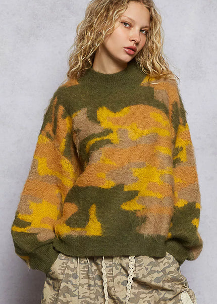 POL Mock Neck Abstract Colorblock Pattern Sweater - Sleekdenim.com