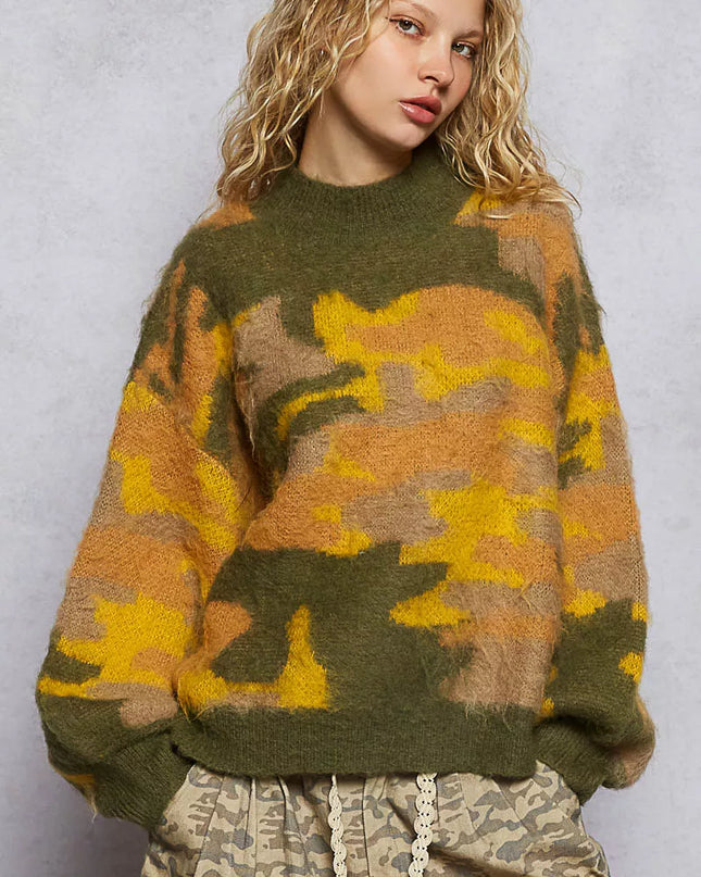 POL Mock Neck Abstract Colorblock Pattern Sweater - Sleekdenim.com