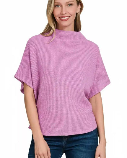 Zenana Mock Neck Sweater with Side Shirred - Sleekdenim.com