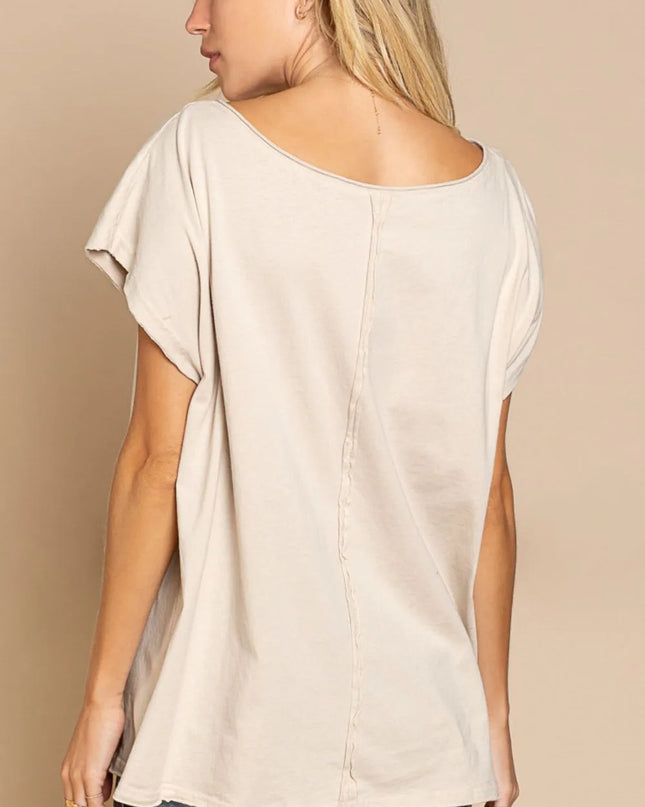 POL Peace Sign Studded V-Neck T-Shirt - Sleekdenim.com