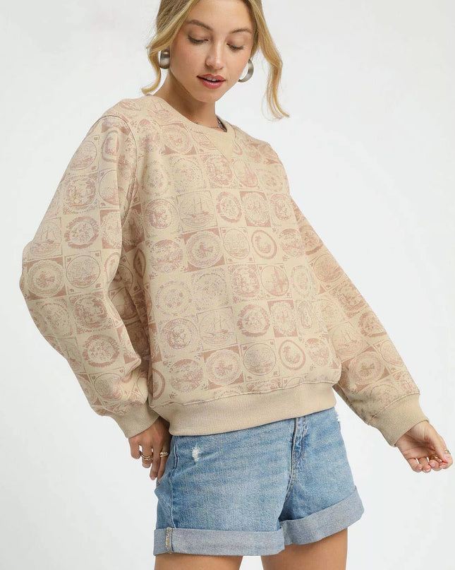 Umgee Coin Stamp Print Sweatshirt - Sleekdenim.com