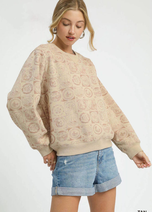 Umgee Coin Stamp Print Sweatshirt - Sleekdenim.com