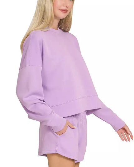 Zenana Scuba Long Sleeve Sweatshirts & Shorts Set - Sleekdenim.com