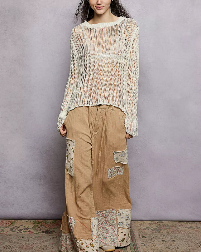 POL Openwork Round Neck Knit Cover Up - Sleekdenim.com