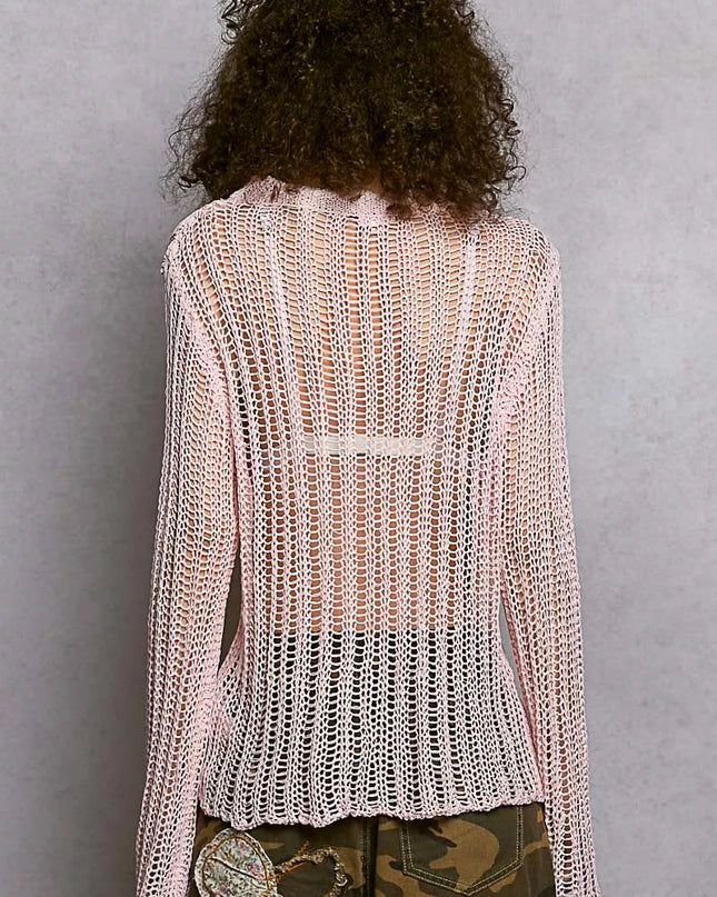 POL Openwork Round Neck Knit Cover Up - Sleekdenim.com