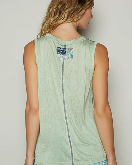 POL Floral Detail Pocket Patch Tank Top - Sleekdenim.com