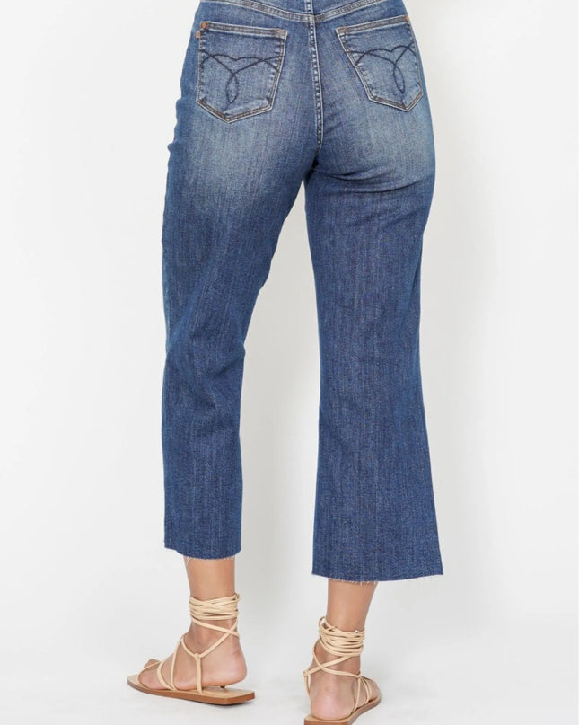 Judy Blue High Waist Back Pocket Embroidery Crop Wide Jeans - Sleekdenim.com