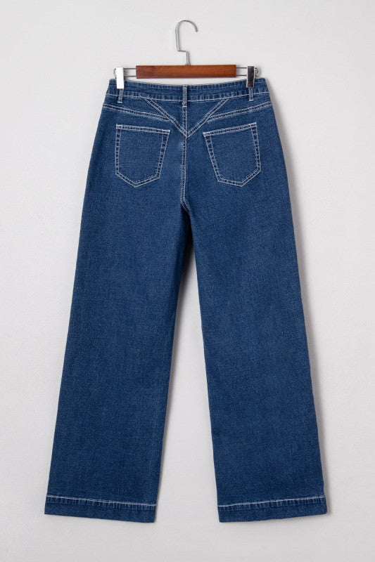 Denim Stitch High-Waist Cuff Jeans - Sleekdenim.com