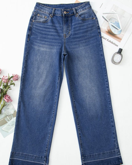 Denim Raw Hem Straight Leg Jeans - Sleekdenim.com