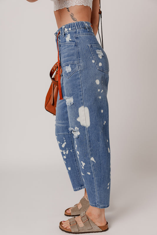 Ashleigh Blue Ripped Splattering Paint Cropped Straight Jeans - Sleekdenim.com