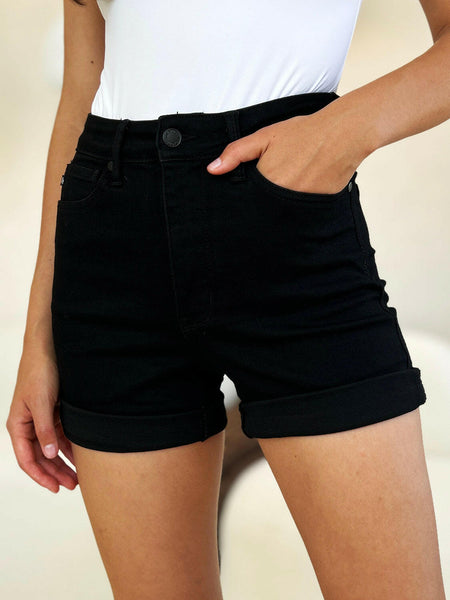 Judy Blue Full Size High Waist Tummy Control Cuffed Denim Shorts.