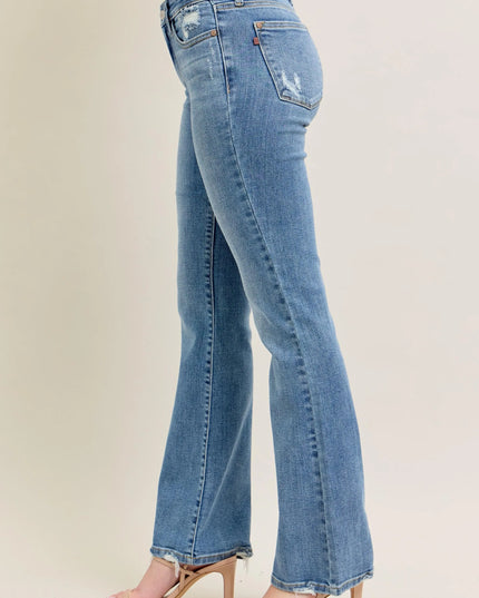 Judy Blue Full Size Mid Rise Wash Destroy Hem Bootcut Jeans Plus Size - Sleekdenim.com
