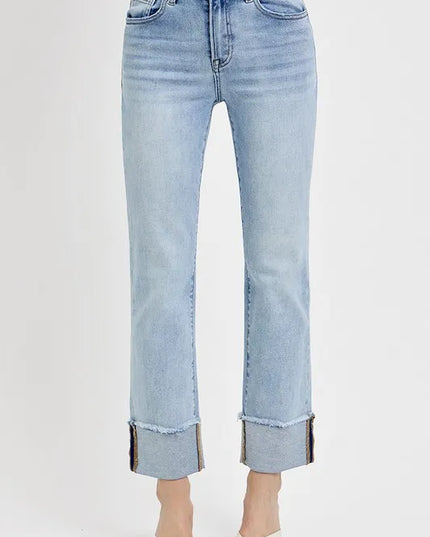 RISEN High Rise Straight Cuffed Relaxed Jeans - Sleekdenim.com