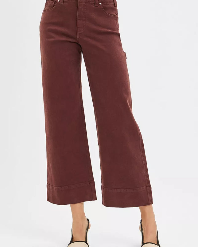 RISEN Tummy Control High Rise Crop Wide No Waist Band Pants - Sleekdenim.com