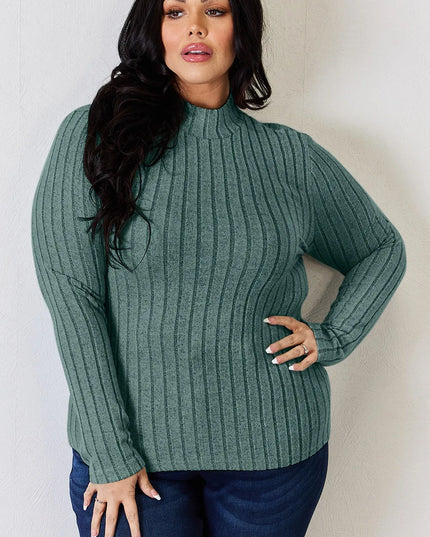 Basic Bae Full Size Ribbed Mock Neck Long Sleeve T-Shirt - Trendsi