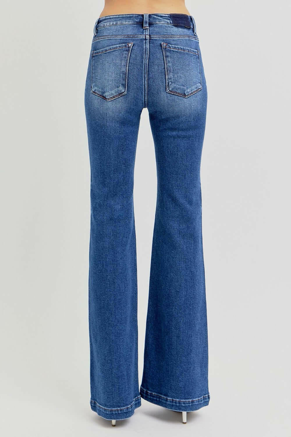 RISEN Full Size Low Rise Flare Jeans with Pockets.