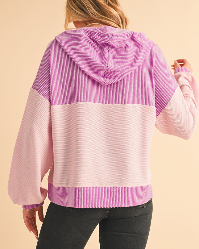 White Corded Patch Pocket Drawstring Henley Long Sleeve Top