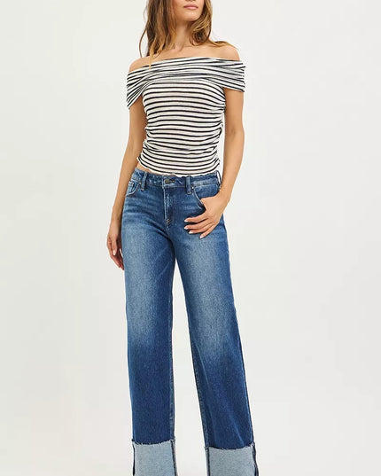 RISEN Mid Rise Wide Straight Jeans With Wide Cuff - Sleekdenim.com