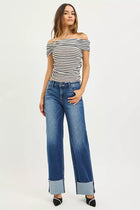 RISEN Mid Rise Wide Straight Leg Jeans With Wide Cuff - Sleekdenim.com