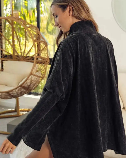 BiBi Vintage Washed Quilted Half Zip Top - Sleekdenim.com