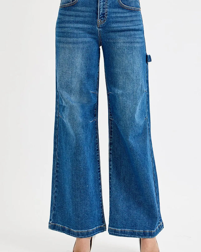 RISEN Full Size High Rise Wide Leg Patch Detailed Jeans Plus Size - Sleekdenim.com