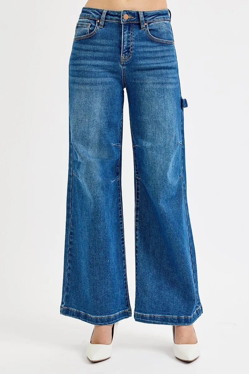 RISEN Full Size High Rise Wide Leg Patch Detailed Jeans Plus Size - Sleekdenim.com
