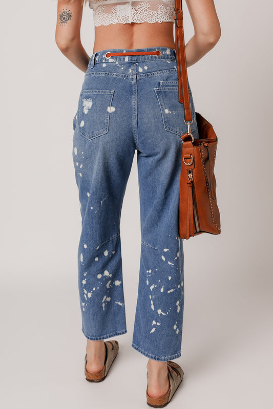 Ashleigh Blue Ripped Splattering Paint Cropped Straight Jeans - Sleekdenim.com