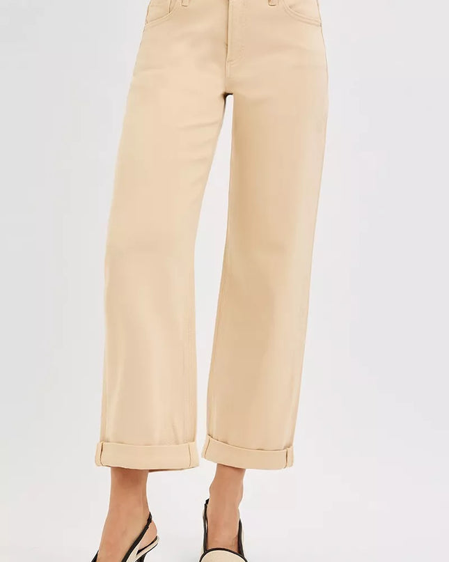 RISEN Tummy Control Mid Rise Ankle Barrel Relaxed Baggy - Sleekdenim.com