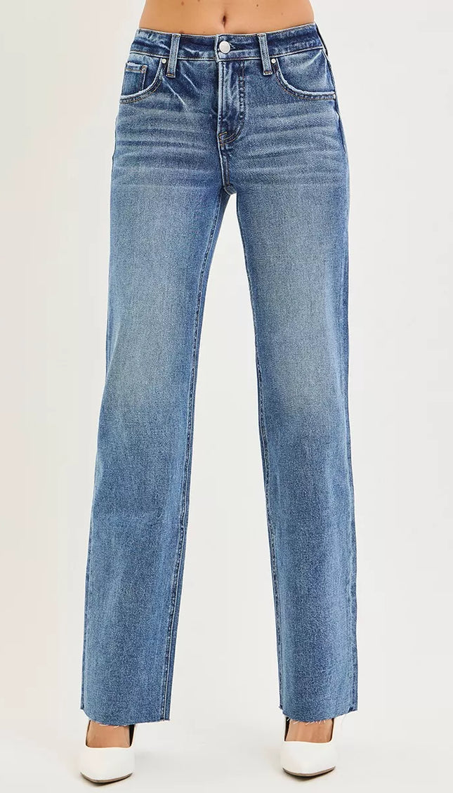 RISEN Tummy Control 4 Way Stretch Mid Rise Straight Jeans - Sleekdenim.com