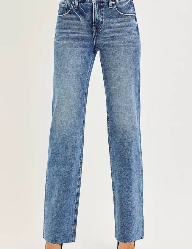 RISEN Tummy Control 4 Way Stretch Mid Rise Straight Jeans - Sleekdenim.com