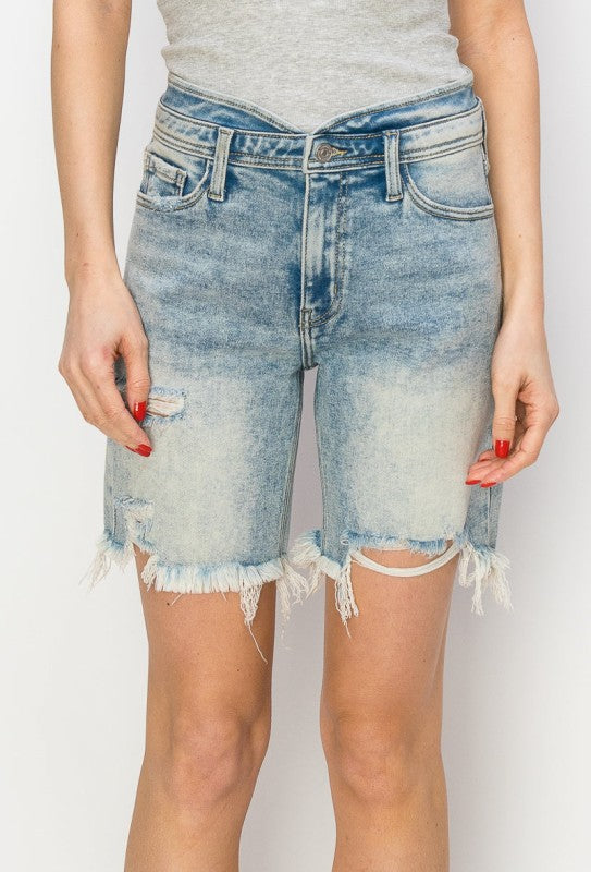 AT1037BML High Rise Bermuda Tulip Waistband Shorts - Artemis Vintage