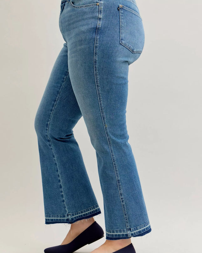 Judy Blue Full Size Mid Rise Slim Bootcut Tummy Control Release Hem Jeans Plus Size - Sleekdenim.com