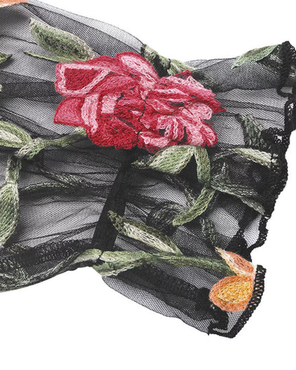 Floral Embroidered Mesh Long Sleeve Bodysuit - Sleekdenim.com