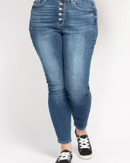 Judy Blue Full Size High Rise Button Fly Skinny Jeans Plus Size - Sleekdenim.com