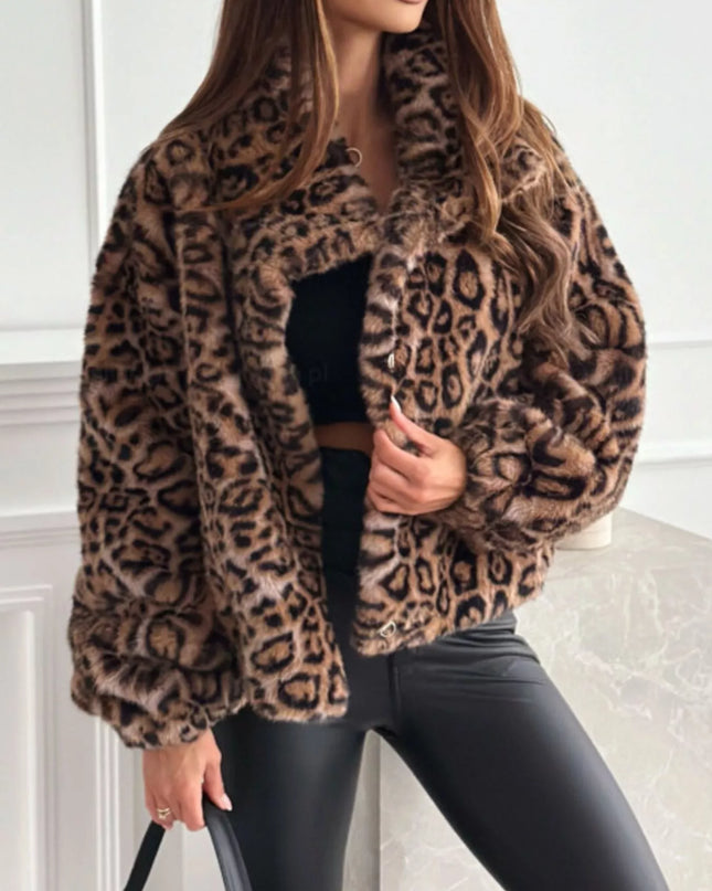 Leopard Faux Fur Cropped Jacket - Sleekdenim.com