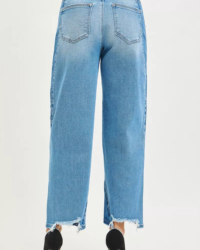 RISEN Full Size Slouchy Cropped Barrel Jeans with Contrast Wash Plus Size - Sleekdenim.com