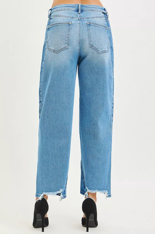 RISEN Full Size Slouchy Cropped Barrel Jeans with Contrast Wash Plus Size - Sleekdenim.com
