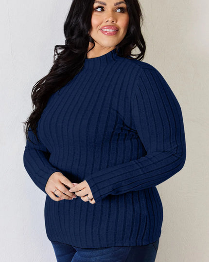 Basic Bae Full Size Ribbed Mock Neck Long Sleeve T-Shirt - Trendsi