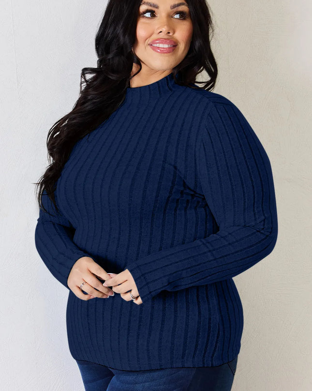 Basic Bae Full Size Ribbed Mock Neck Long Sleeve T-Shirt - Trendsi