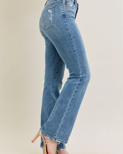 Judy Blue Full Size Mid Rise Wash Destroy Hem Bootcut Jeans Plus Size - Sleekdenim.com