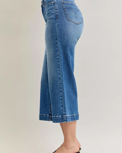 Judy Blue Mid Rise Crop Wide Leg Jeans - Sleekdenim.com