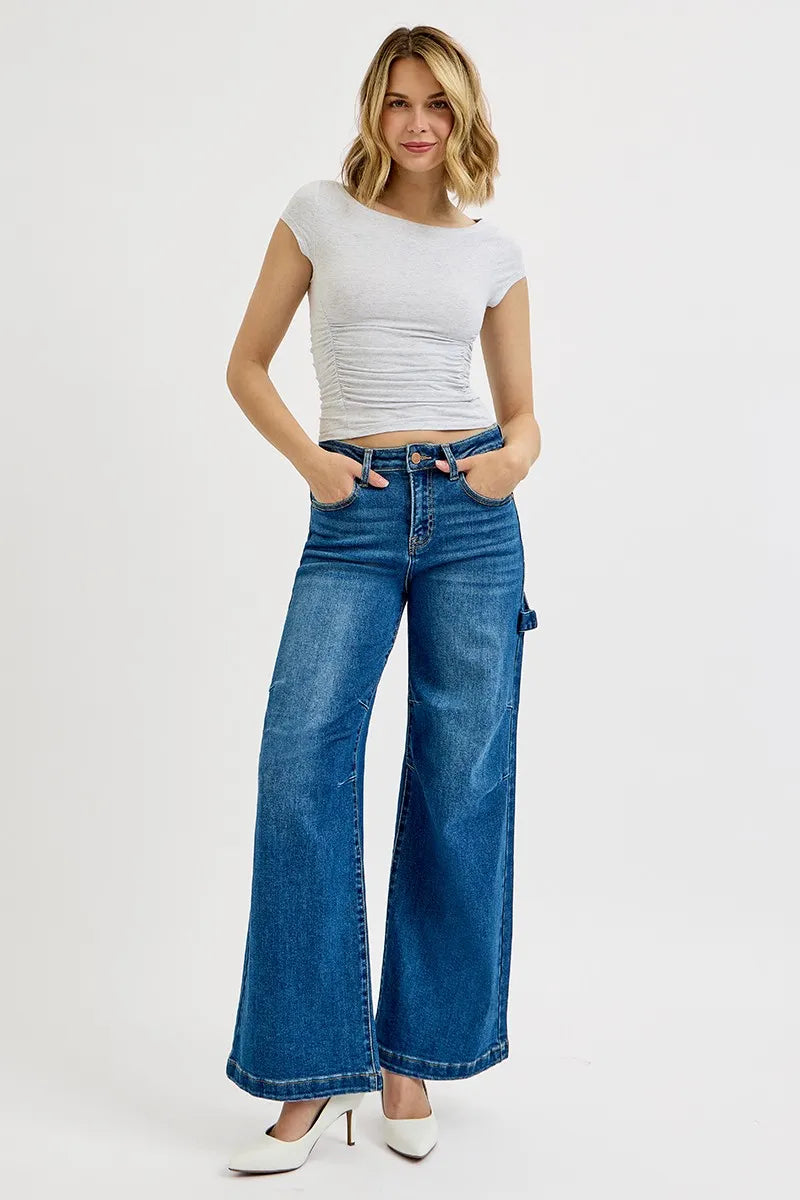 RISEN Full Size High Rise Wide Leg Patch Detailed Jeans Plus Size - Sleekdenim.com